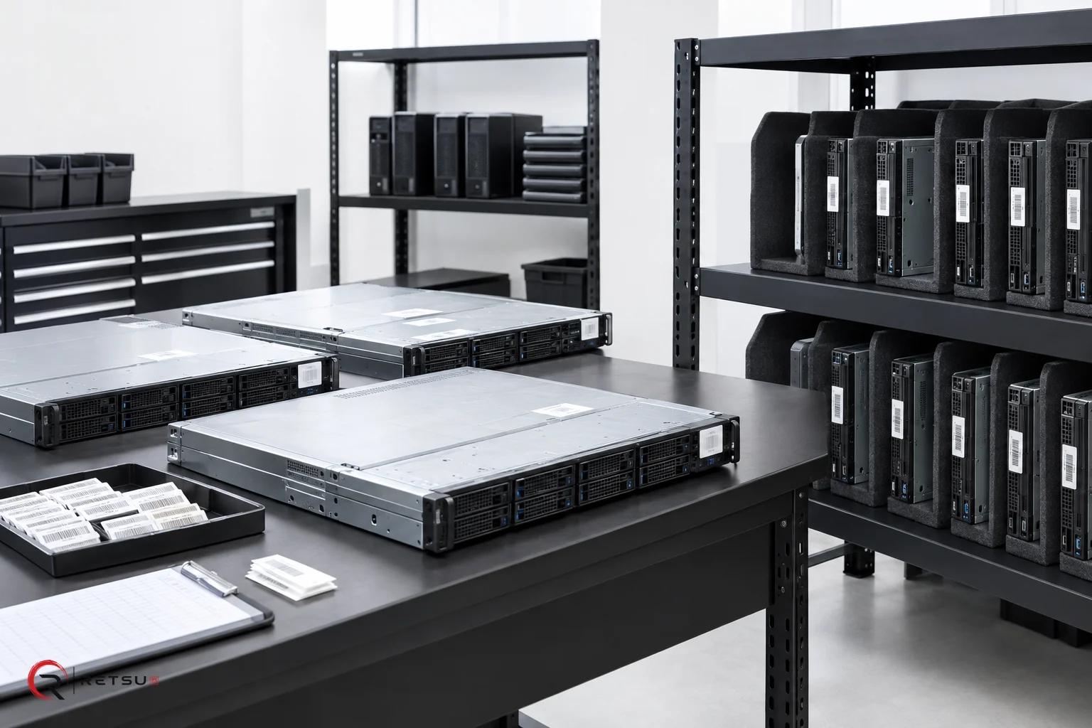 Equipment: closed enterprise servers, location placement in an IT workshop.